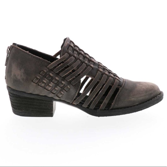 Charcoal Distressed Leather Braided Cut Out Bootie - Picture 6 of 8